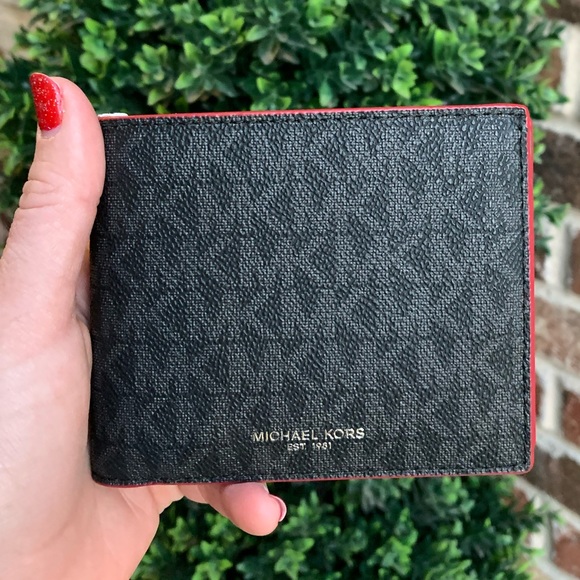Brand 🆕 Men’s Black & Crimson MK Wallet - Picture 2 of 8